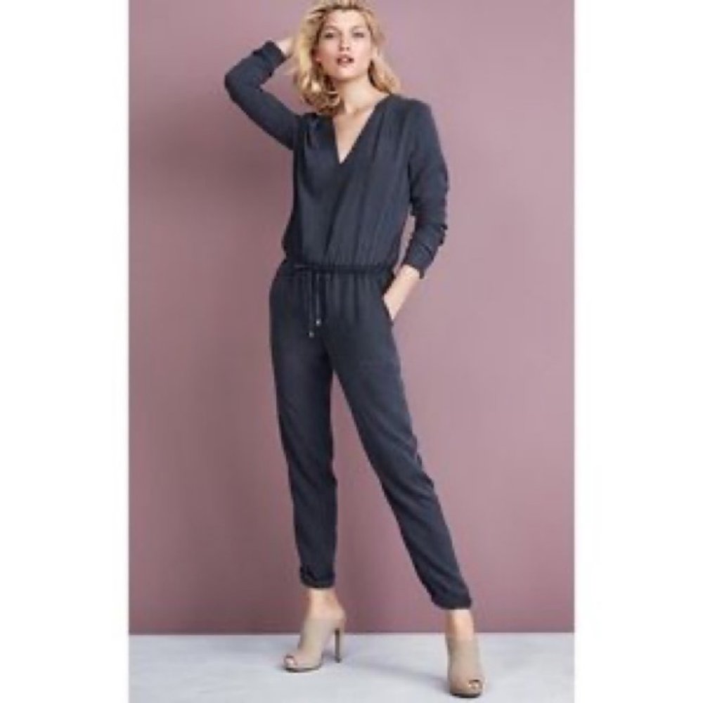 H&M Grey Suede Material Long Sleeve Jumpsuit sz-6